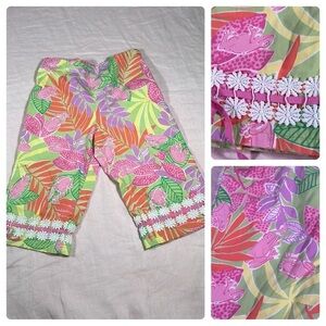 Lilly Pulitzer Tropical Rainforest Frog Printed Capri Pants Girls Size 6X Vtg